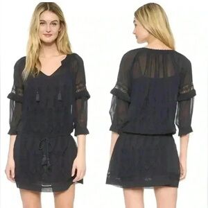 Ulla Johnson Frances Silk Embroidered Tassel Dress Midnight Blue Size 4 NWT Boho